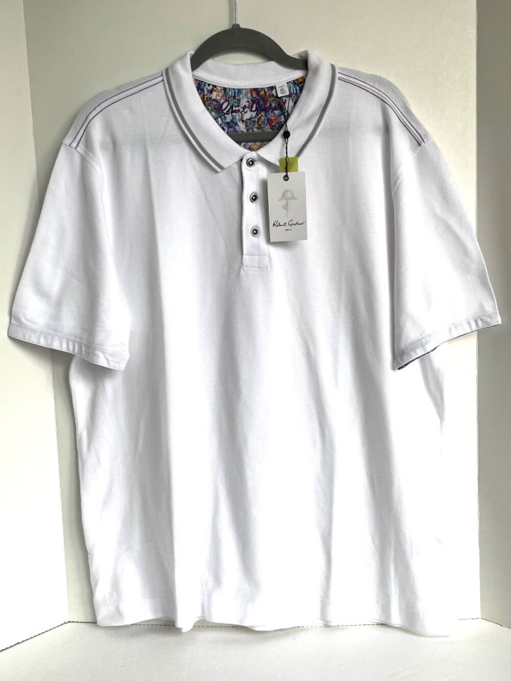Robert Graham Wren Polo Shirt Mens XL White Short Sleeve Classic